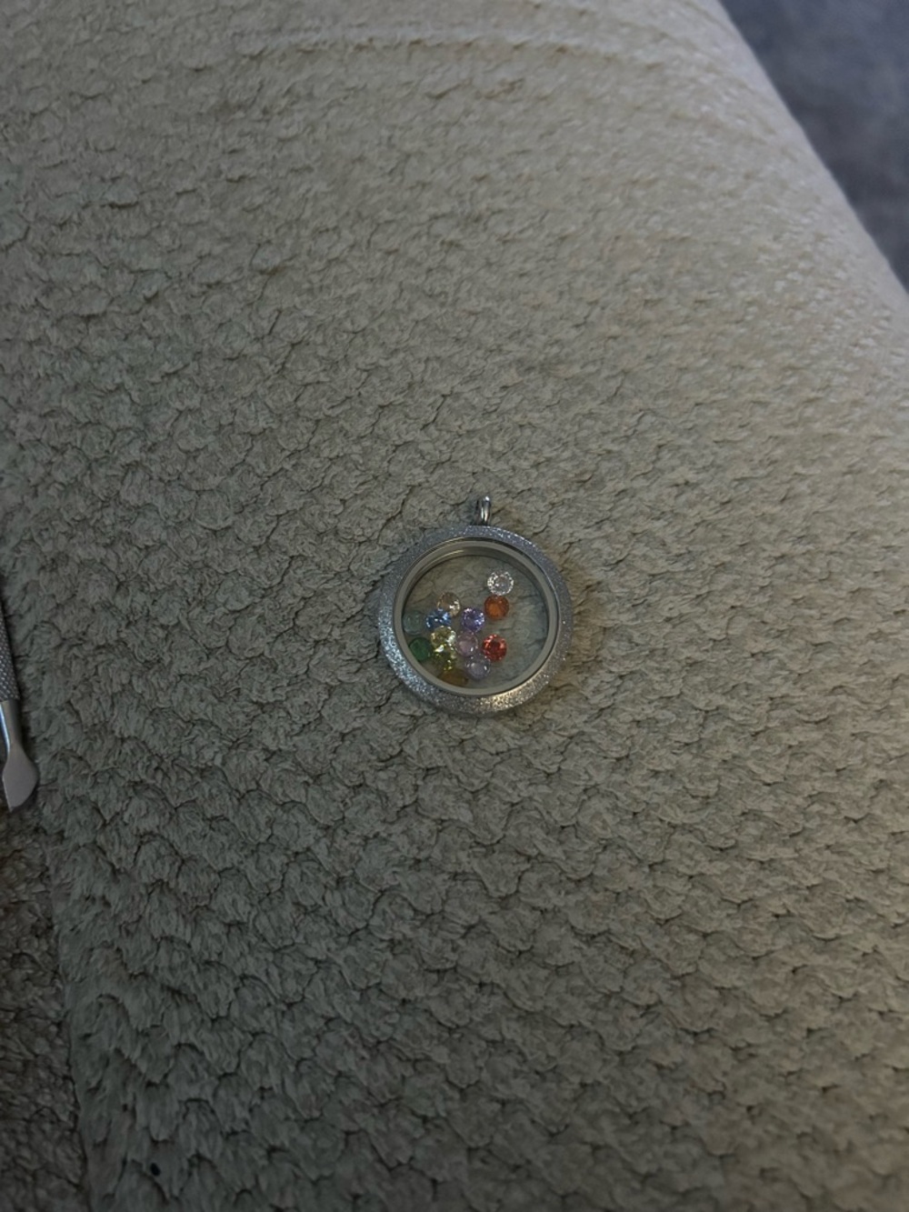 Floating Crystal Locket Pendant - Silver with Multicolor Gems - Picture 3 of 5